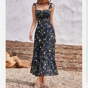 Cofete Tea Length Smocking A-Shape Dress